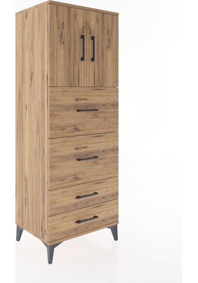 Hyperion Dolap 2 Raflı 4 Çekmeceli 2 Kapaklı 60x44x163 Çam-çam Çam