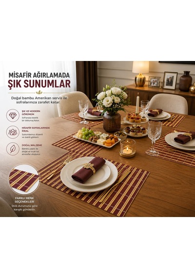 Bambu Amerikan Servis Sofra Altlığı 43 X 30 Cm 2 Mm Kalınlık Rulo Tasarım Masa Ve Sunum Altlığı Tekli, Karışık Renk Çok Renkli