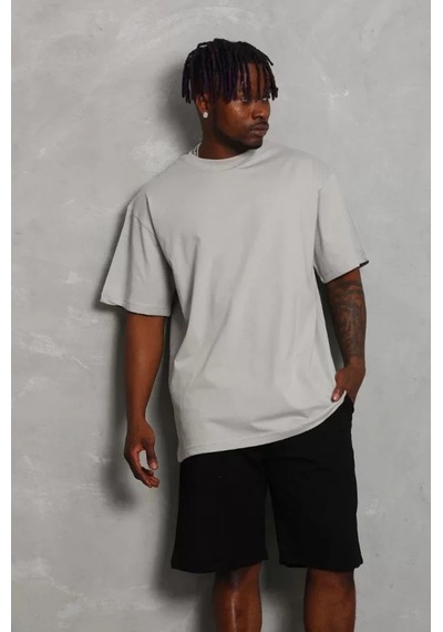Veraura Lifestyle Unisex Oversize Düz Bisiklet Yaka T-shirt - Gri