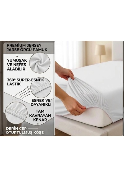 Newsheet %100 Doğal Pamuk Penye Kaymaz Lastikli Tek Kişilik Çarşaf 100x200 Cm Beyaz