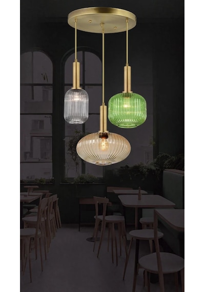 Rustik Modern Renkli Camlı Sarkıt Avize 5762-v91-1r-jy-3r Eskitme