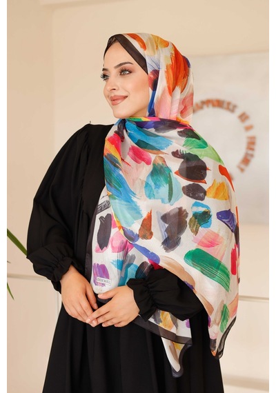 Mimiyum Nayf İpek Şal Pastel Desen Siyah