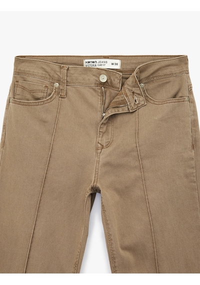 Koton Nervürlü Cepli Düğmeli İspanyol Paça Denim Pantolon - Flare Jeans Kahverengi 6sal40080mw Kahve