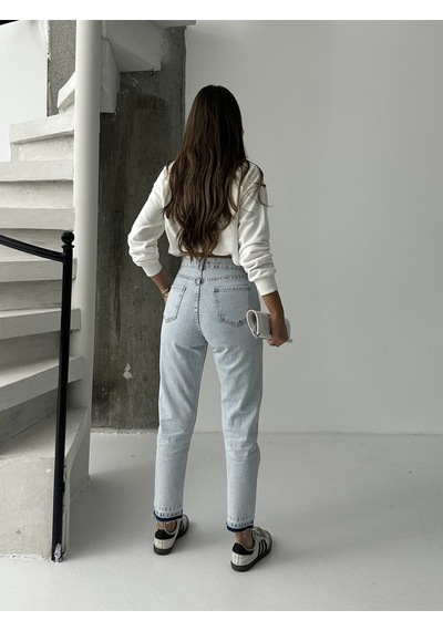 Blue Marlın Kadin Buz Kar Paça Söküm Mom Jeans Mavi