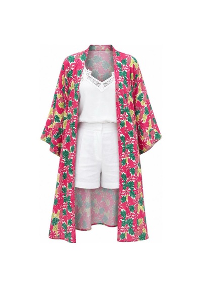 Lila Mare Viskon Kumaşlı Handmade Beachwear & Homewear Kimono Renkli Renkli