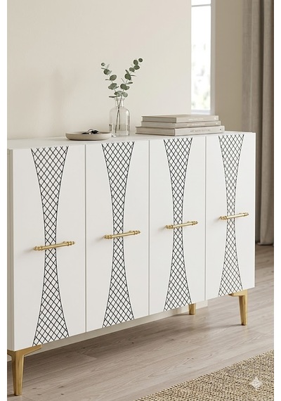 Ka1232bg Slim Konsol Ve Tv Sehpası Beyaz -gold 120cm Beyaz-gold