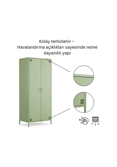 Pera Metal Elbise Dolabı, Soyunma Dolabı, İki Kapılı, 80,50 X 50 X 189,50 Cm Ral 6011 Yeşil