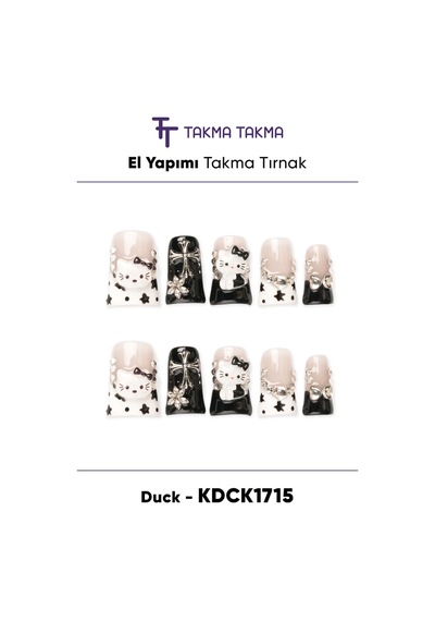 Kdck1715 Duck Renkli 10'lu Tekrar Kullanılabilir El Yapımı Protez Takma Tırnak M