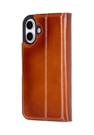 Apple Uyumlu iPhone Bouletta 16 Hakiki Deri El Yapımı Cüzdanlı Kılıf Gölgeli Taba