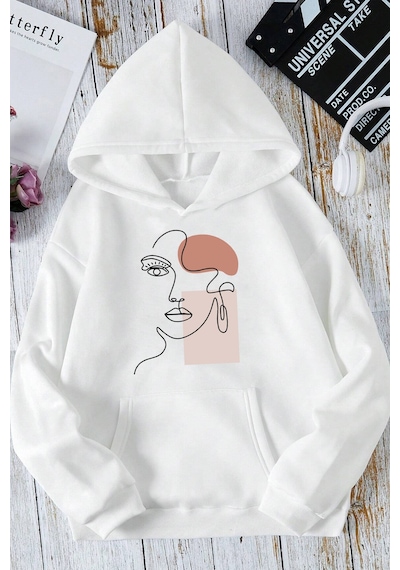 Silüet Baskılı Oversize Sweatshirt Beyaz