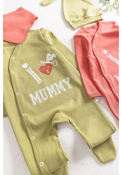 Babymod I Love Mummy Baskılı 2'Li Uzun Kollu Kız/Erkek Bebek Tulum Takım