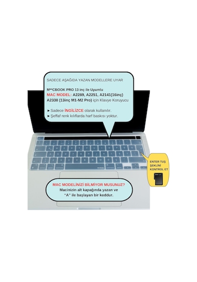 Apple Macbook Uyumlu Klavye Koruyucu İngilizce A2338 M1 M2 13 İnç A2251 A2289 A2141 16 İnç Uk Iso Ters L Enter Silikon Keyboard Cover Touch Bar Şeffaf