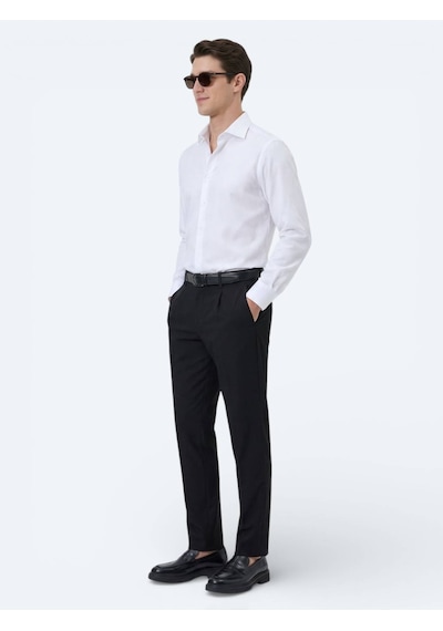 Kip Beyaz Düz Slim Fit Uzun Dokuma Klasik Pamuk Karışımlı Gömlek