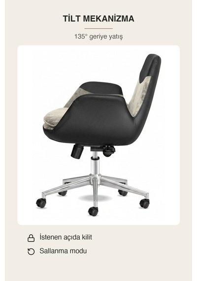 Upstyle Lodos Kumaş Ergonomik Çalışma Koltuğu Krem/bej Krom 65 90 65 Cm