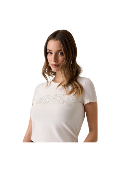Guess W5gı04j1314j1314 Cn Ss Logo Lace Tee Kadın Tişört Beyaz