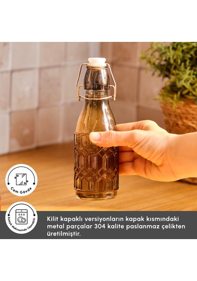 Karaca Storica Kilit Kapaklı Cam Yağ Şişesi 250 Ml Gri