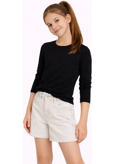 Kız Çocuk Basic Uzun Kollu Tişört Okul Günlük Rahat T-shirt - Siyah