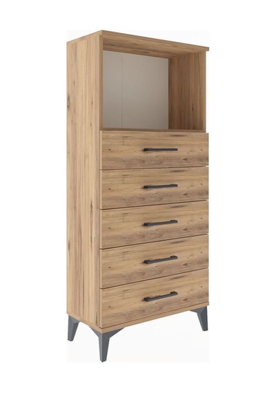 Arges Dolap Tek Raflı 5 Çekmeceli 60x30x134 Çam-çam Atlas Çam