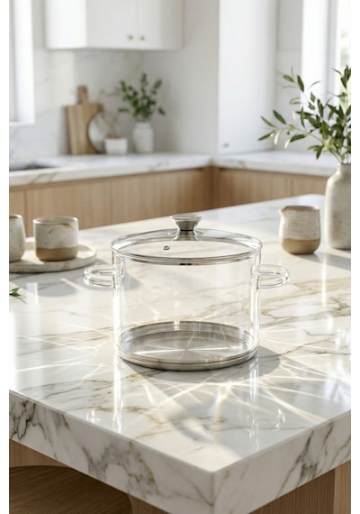 Pureglass Isıya Dayanıklı Cam Tencere - 20 Cm - 4.5 L Şeffaf