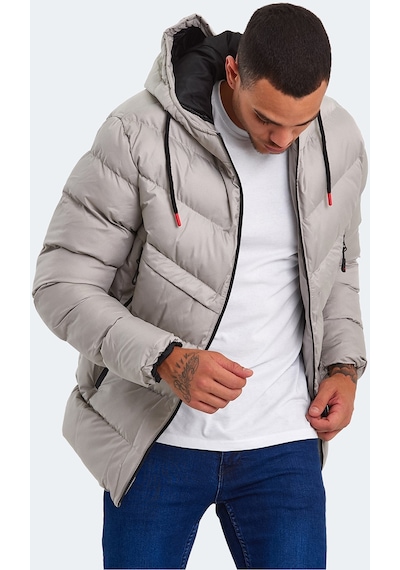 Slazenger HAIFA IN Erkek Kapüşonlu Şişme Taş Gri Mont & Kaban