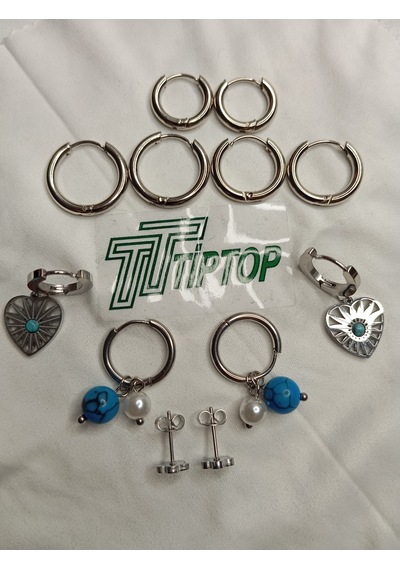 Tiptop/ Gümüş Renk 6'lı Küpe - Gümüş Renk 6'lı Halka Küpe Set Gümüş