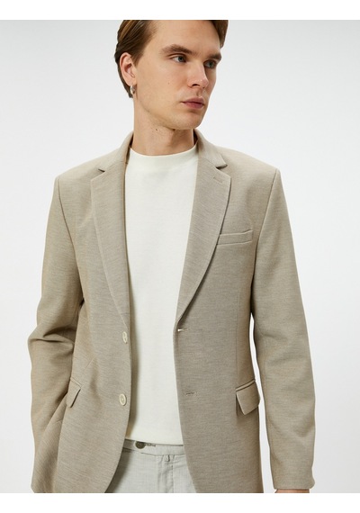 Koton Blazer Ceket Slim Fit Düğmeli Cep Detaylı Bej 5wam50003hk Ekru