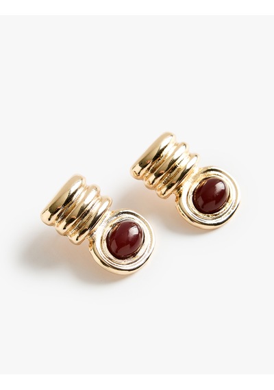 Koton Taşlı Vintage Küpe Bordo 7wak70336aa