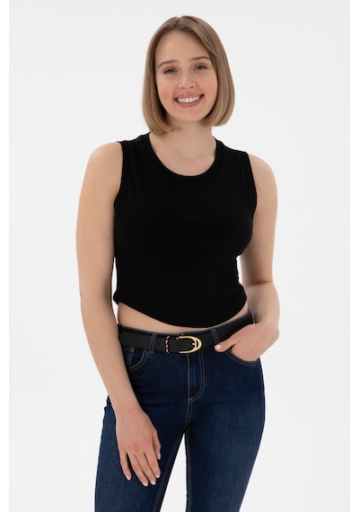 U.S. Polo Assn. Kadın Siyah Kolsuz Bisiklet Yaka Crop Basic Tişört 50305695-VR046