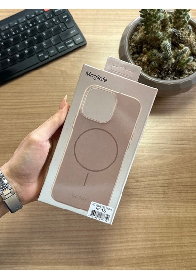 Apple iPhone Uyumlu 15 Animasyonlu Stylus Silikon Kılıf Bej
