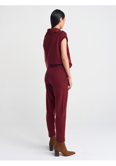 Dilvin 70166 Beli Lastikli Bağcıklı Triko Pantolon-bordo M. Bordo M. Bordo