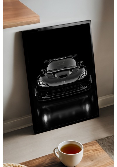 Dodge Viper Acr Siyah Ahşap Çerçeveli Poster, Dekoratif Araba Duvar Tablosu