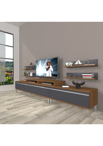 Decoraktiv Ekoflex 270r Mdf Krom Ayaklı Tv Ünitesi Tv Sehpası Ceviz - Antrasit Decoraktiv Ekoflex 270r Mdf Krom Ayaklı Tv Ünitesi Tv Sehpası Ceviz - Antrasit