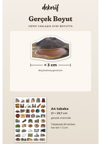 Konya Sticker Seti 100 Adet - Mevlana Türbesi Etli Ekmek Meke Gölü Gerçekçi Ajanda Journal Çıkartma Çok Renkli
