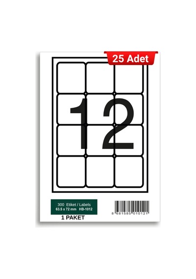 Herboy Hb-1012 63,5 X 72 Mm A4 Laser Etiket 25 Adet