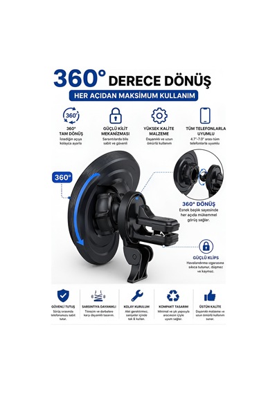 Fhd-14 360 Wireless Kablosuz 15w Şarj Mıknatıslı Havalandırma İç