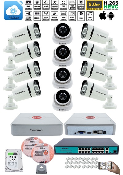 Ip Güvenlik Kamera Seti - 4 İç Mekan , 8 Dış Mekan Kdj-4ın8out-v3