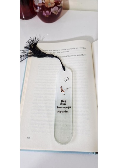 Kitap Ayracı, Şiir Temalı, Siyah Püsküllü, Şeffaf Reçine