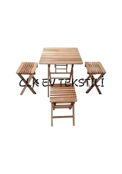 Clk-06 Katlanabilir Ahşap Tabure ve Piknik Masası Seti Katlanır Masa Kahverengi