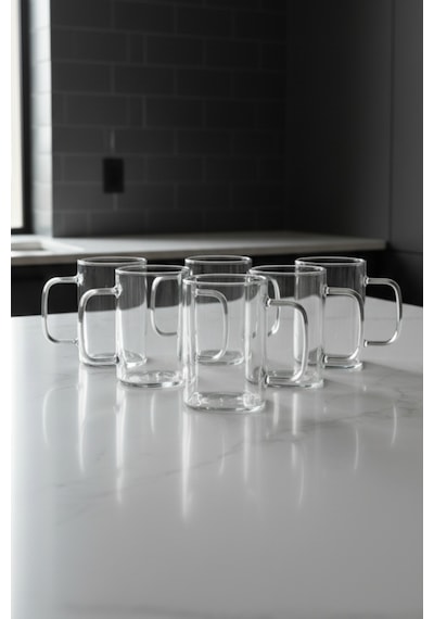 6 Kişilik Borosilikat Kare Cam Kahve-çay Takımı Isıya Dayanıklı 230 Ml Beyaz