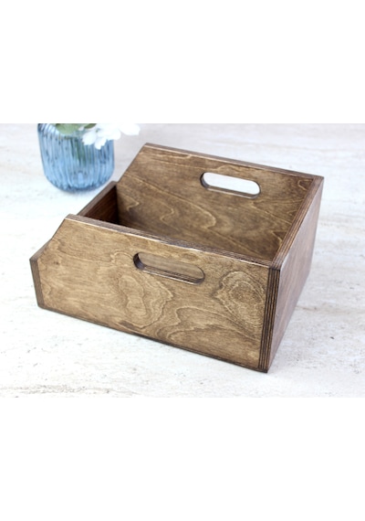 Koyu Ceviz Rengi Huş Ağacından 7 İnç Plak Kutusu - Organizer Kutu - Birch Wood 7" Record Box Koyu Kahverengi