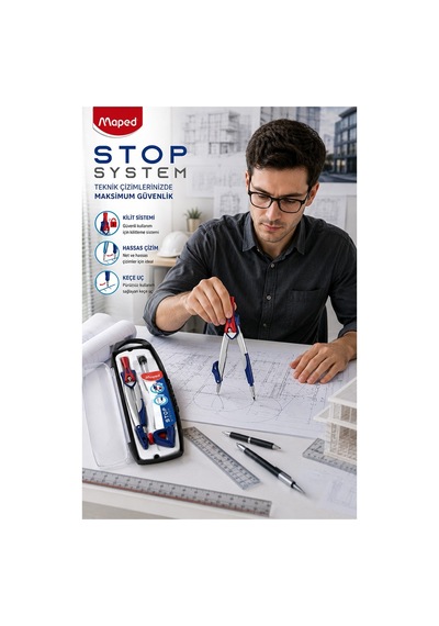 Metal Pergel Seti 1 Adet Maped 196100 Stop System Profesyonel Pergel Çizim Proje Matematik Geometri Mimar Mühendis