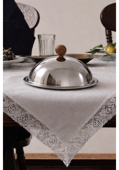 Ahşap Kulplu Fanus Paslanmaz Çelik Gümüş 18 Cm Tabaklı Kek Pasta Sunum Stand Tepsi Gümüş - 835272362 Gümüş