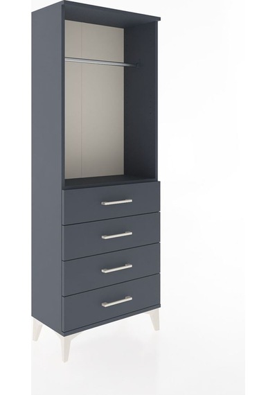 Arges Dolap Tek Raflı 4 Çekmeceli Tek Askılı 60x30x163 Antras... Antrasit