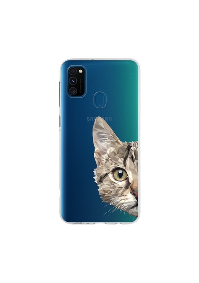Samsung Galaxy Uyumlu M30s Kapak Catface Tasarımlı Şeffaf Silikon Kılıf Şeffaf