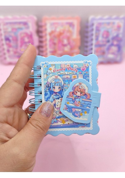 Candy Sevimli Kız Cırtlı Cep Boy Mini Not Defteri 7x8 Cm - Mavi