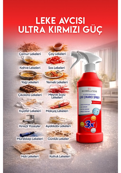 3x Konsantre Güçlü Formül Leke Çıkarıcı Sprey Temizleyici 500 Ml
