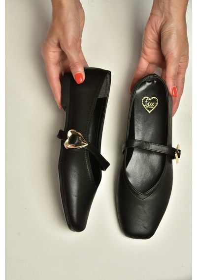Fox Shoes Y726632609 Siyah Kalp Toka Detaylı Kadın Babet
