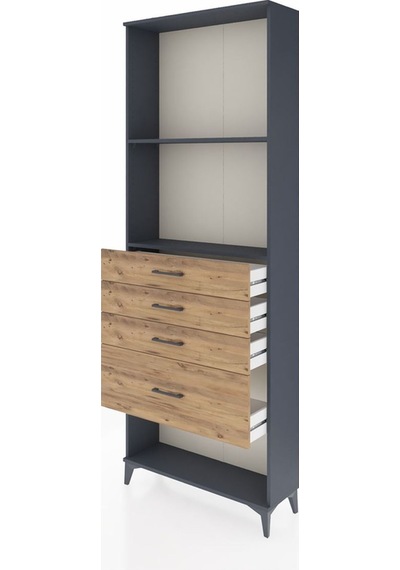 Arges Dolap 2 Raflı 4 Çekmeceli 88x30x243 Antrasit-çam Antrasit