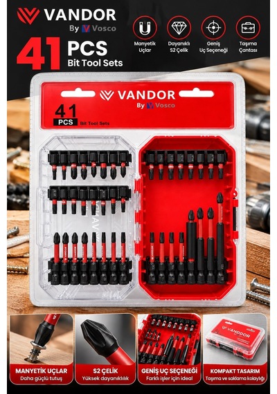 Vandor 41 Parça Vidalama Bits Ucu Seti Manyetik Tornavida Uçları Lokma Ve Uzun Bits Takımı