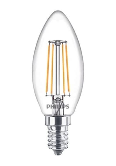 Philips LED Classic Şeffaf Filament Mum Ampul 4.3W 470 Lum 2700K Sarı Işık B35 E14 (40W)
